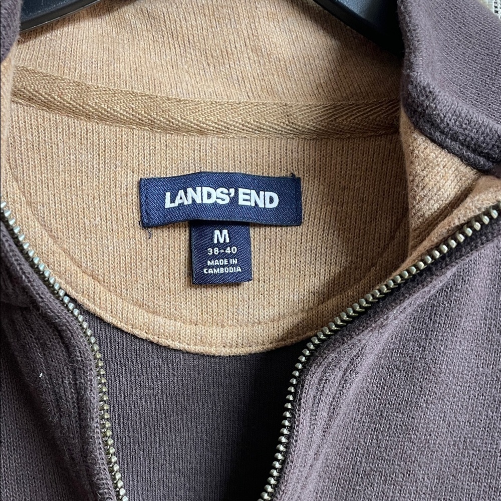 Lands' End Men's Dark Brown Zip-Up Sweater 100%Cotton - Picture 2 of 8